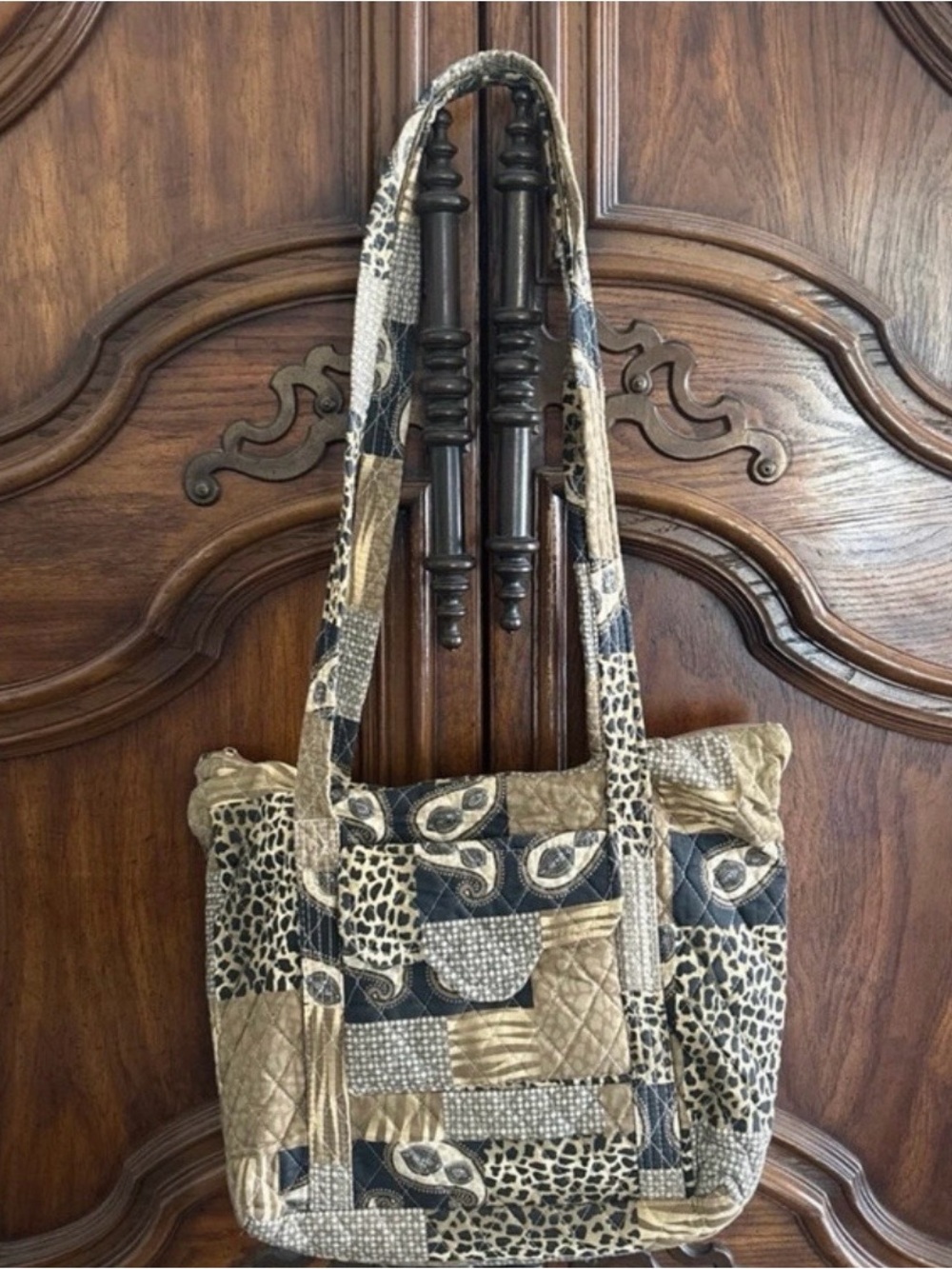 Tanya Lee Quilted leopard print
patchwork shoulder bag
